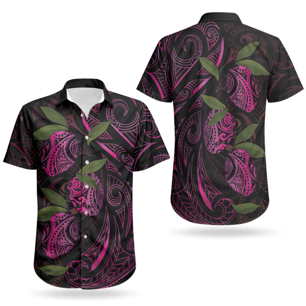 Hawaiian Mango Tribal Tattoo Couples Matching Puletasi and Hawaiian Shirt Pink Pacific Traditional Pattern