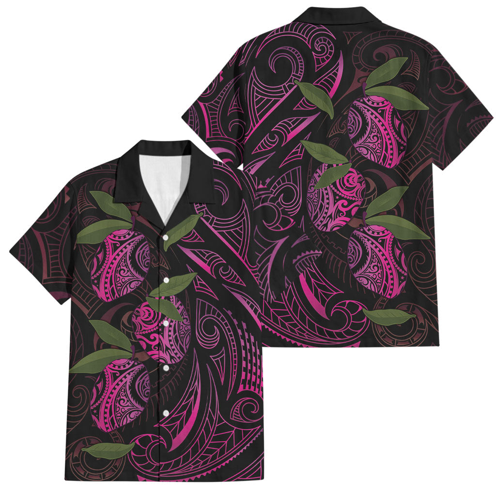 Hawaiian Mango Tribal Tattoo Family Matching Off Shoulder Maxi Dress and Hawaiian Shirt Pink Pacific Traditional Pattern