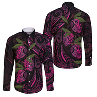 Hawaiian Mango Tribal Tattoo Family Matching Off Shoulder Maxi Dress and Hawaiian Shirt Pink Pacific Traditional Pattern