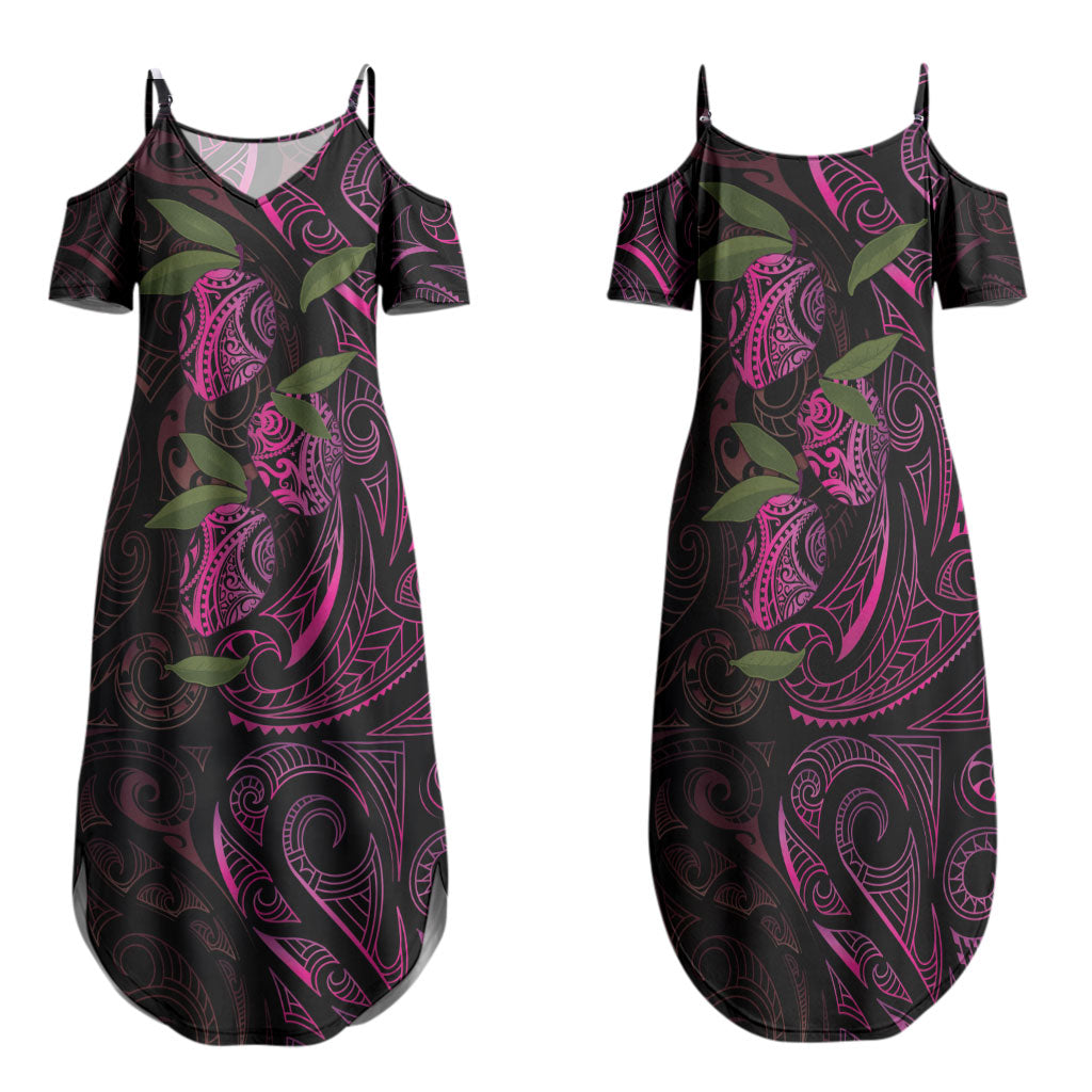 Hawaiian Mango Tribal Tattoo Family Matching Summer Maxi Dress and Hawaiian Shirt Pink Pacific Traditional Pattern