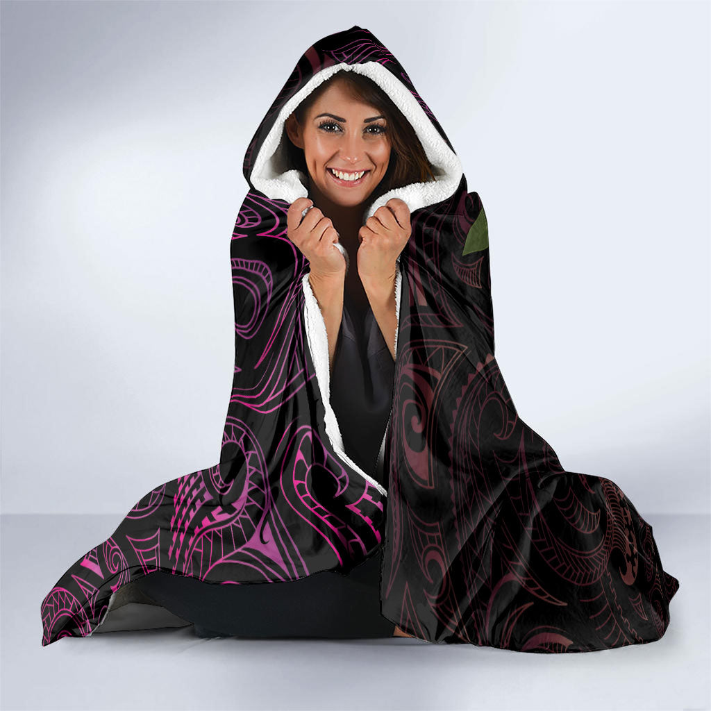 Hawaiian Mango Tribal Tattoo Hooded Blanket Pink Pacific Traditional Pattern