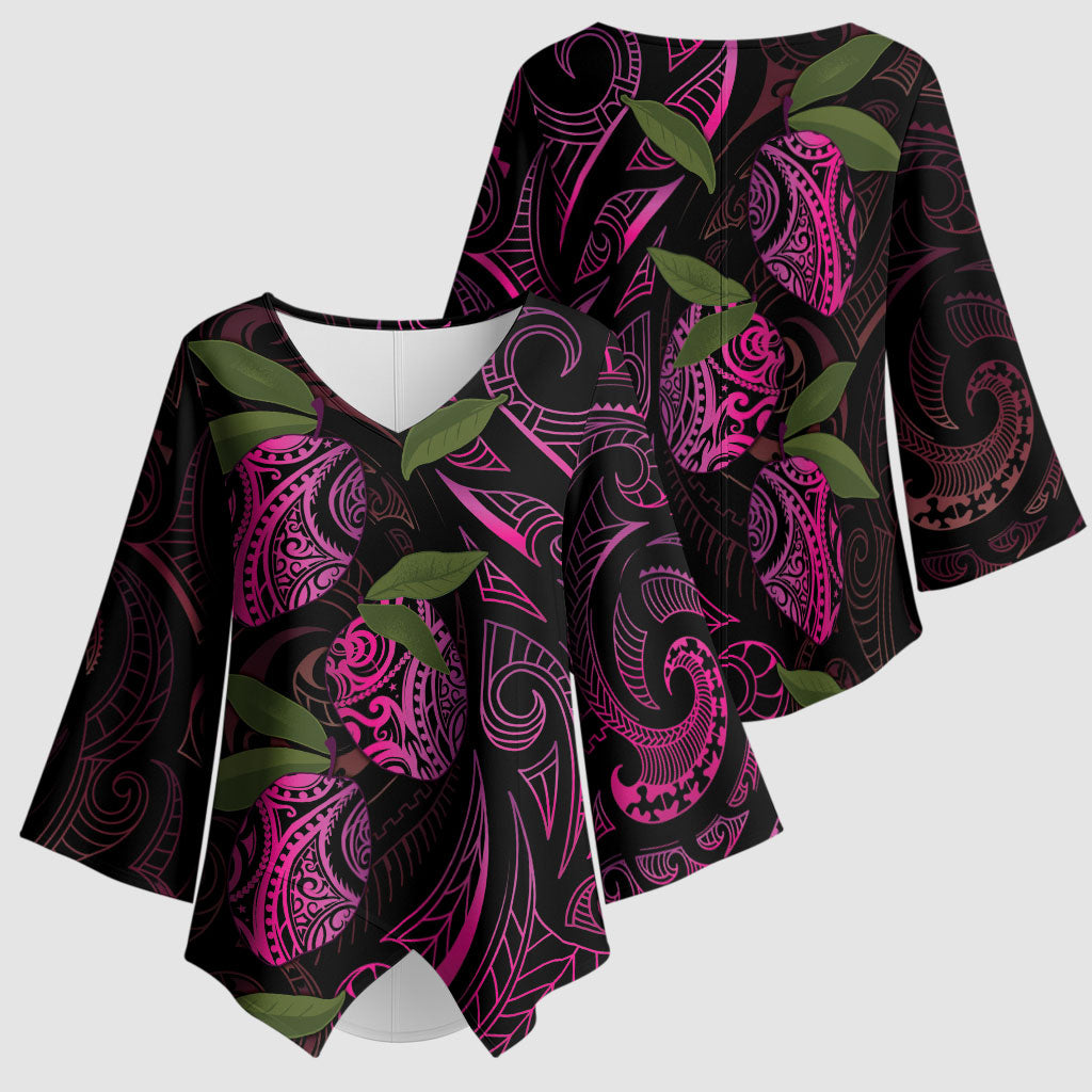 Hawaiian Mango Tribal Tattoo Kimono Sleeve Blouse Pink Pacific Traditional Pattern