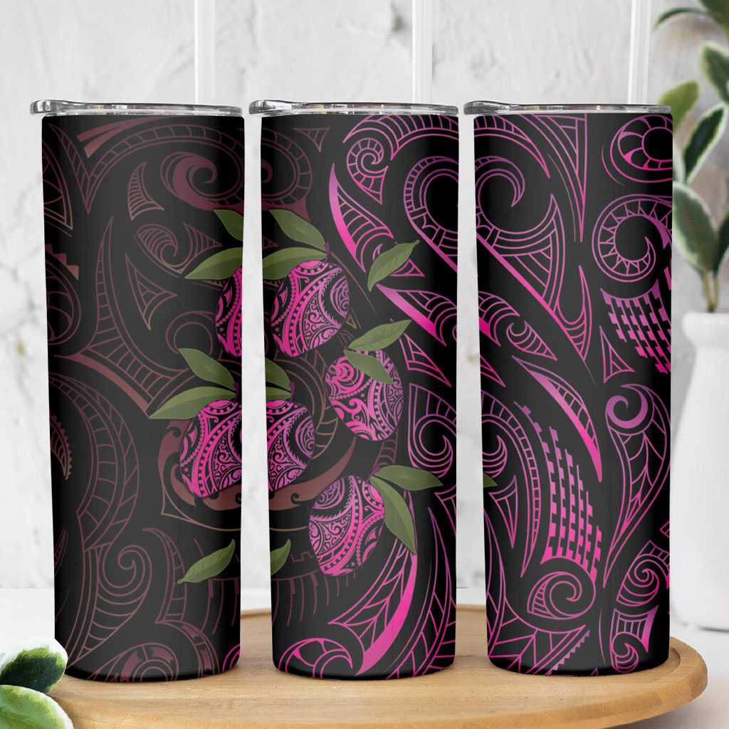 Hawaiian Mango Tribal Tattoo Skinny Tumbler Pink Pacific Traditional Pattern