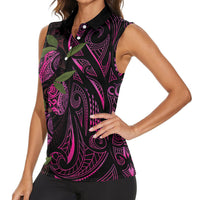 Hawaiian Mango Tribal Tattoo Women Sleeveless Polo Shirt Pink Pacific Traditional Pattern
