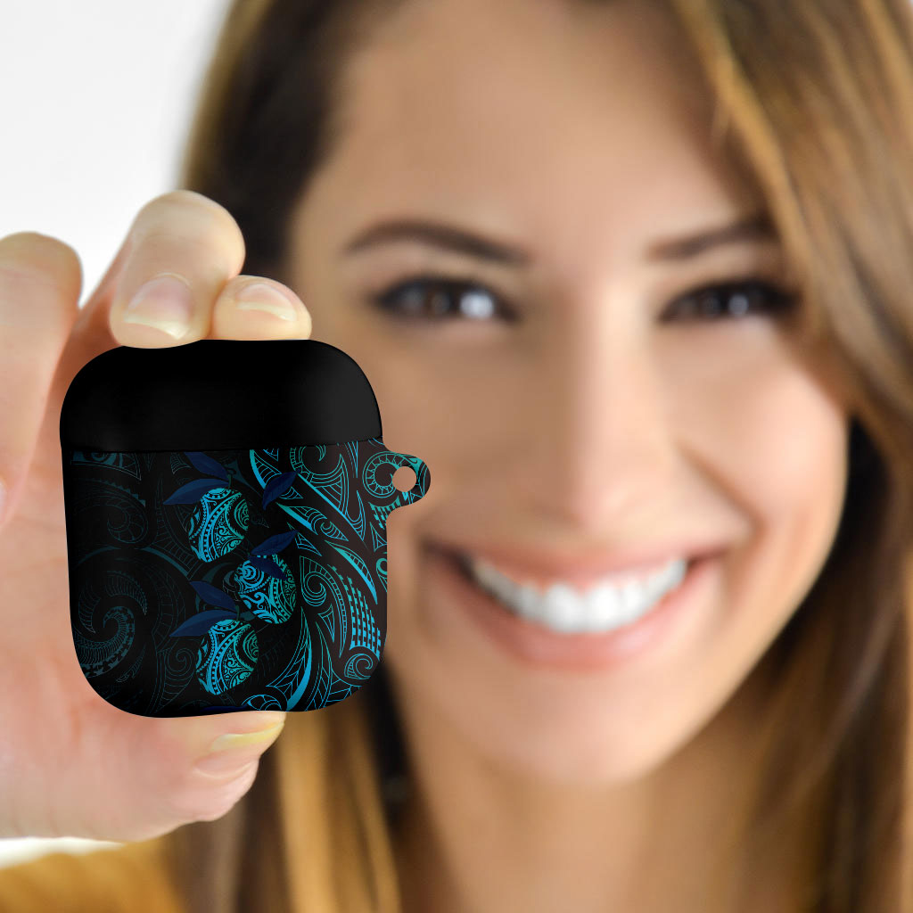 Hawaiian Mango Tribal Tattoo AirPods Case Teal Pacific Traditional Pattern