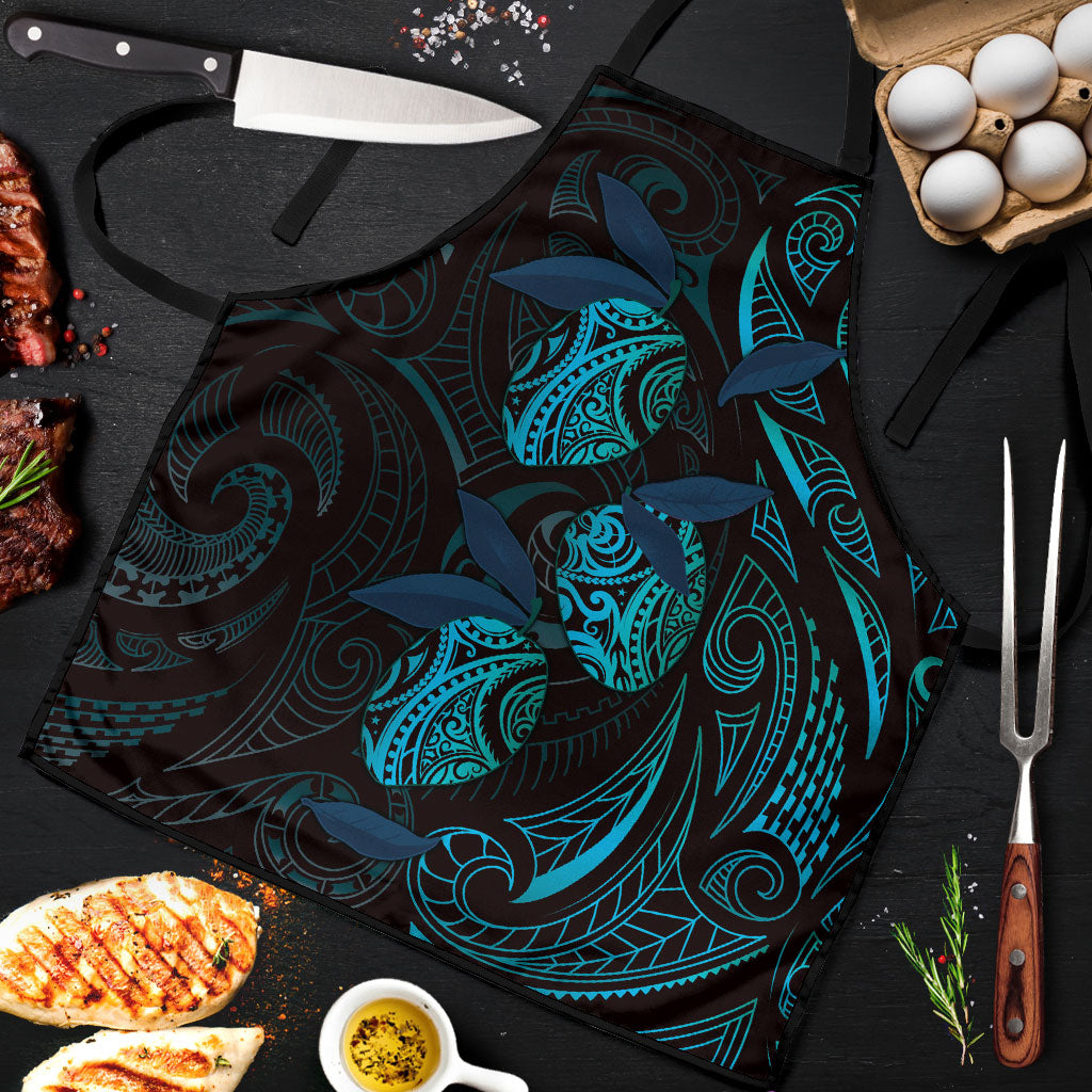 Hawaiian Mango Tribal Tattoo Apron Teal Pacific Traditional Pattern