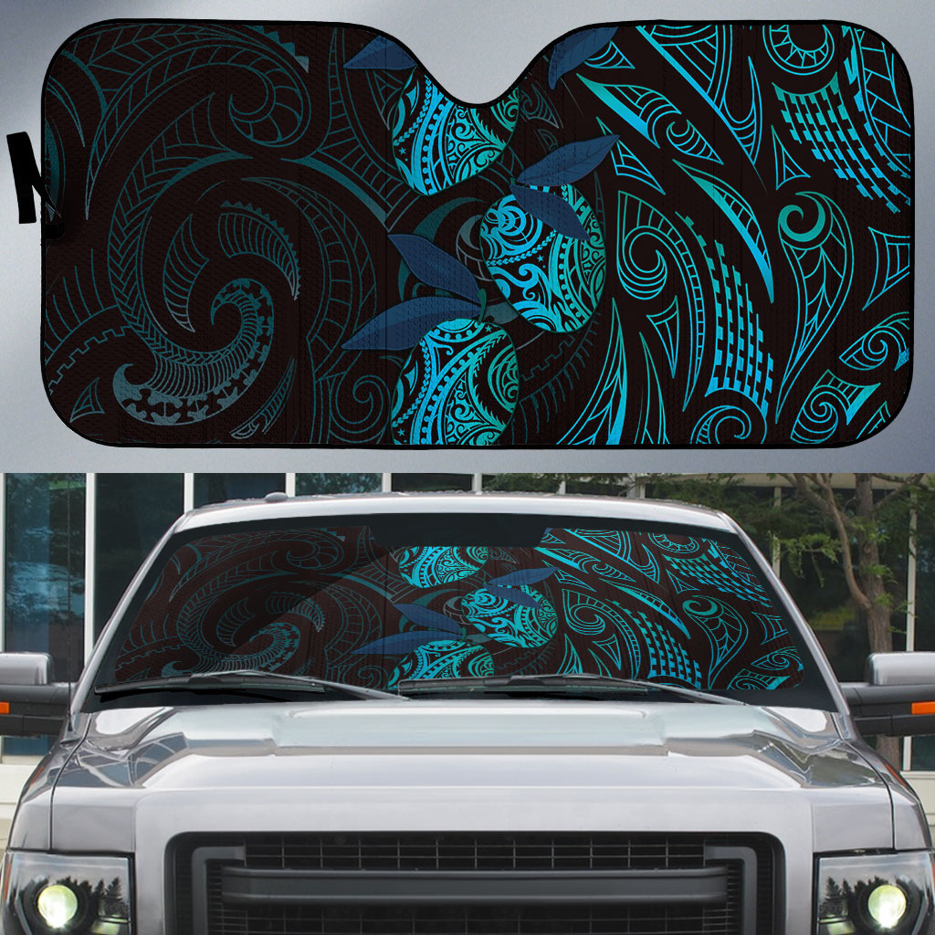 Hawaiian Mango Tribal Tattoo Auto Sun Shade Teal Pacific Traditional Pattern