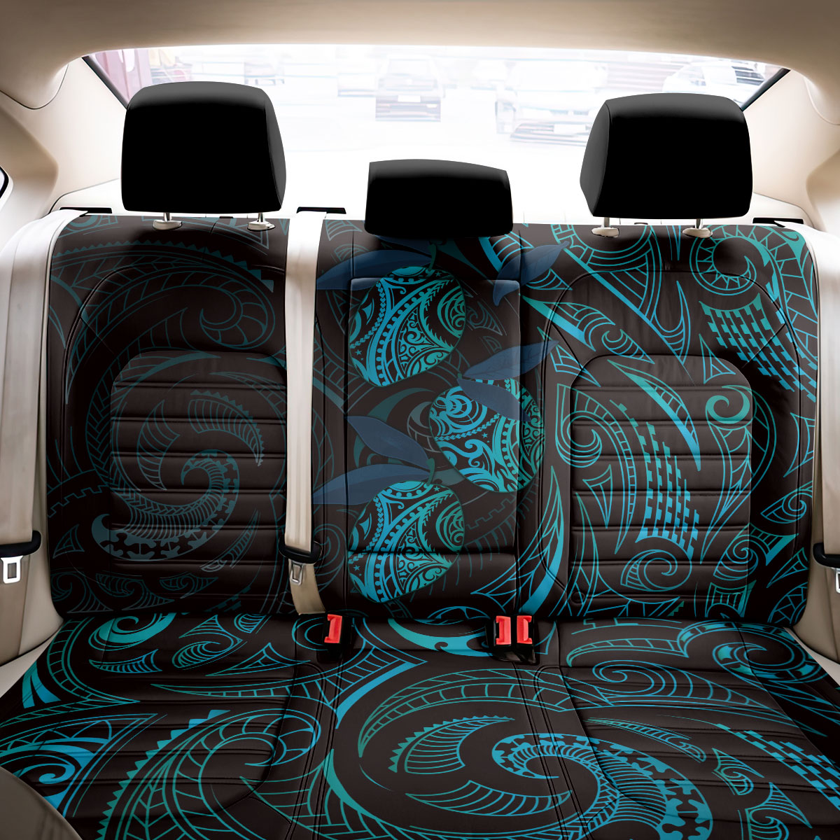 Hawaiian Mango Tribal Tattoo Back Car Seat Cover Teal Pacific Traditional Pattern