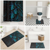 Hawaiian Mango Tribal Tattoo Bathroom Set Teal Pacific Traditional Pattern