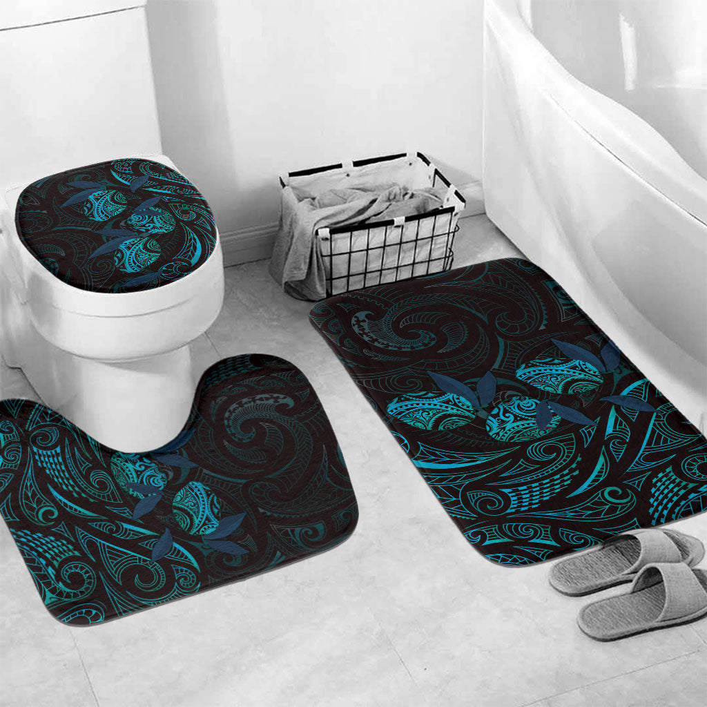 Hawaiian Mango Tribal Tattoo Bathroom Set Teal Pacific Traditional Pattern