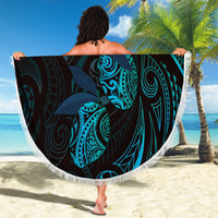 Hawaiian Mango Tribal Tattoo Beach Blanket Teal Pacific Traditional Pattern