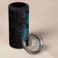 Hawaiian Mango Tribal Tattoo 4 in 1 Can Cooler Tumbler Teal Pacific Traditional Pattern