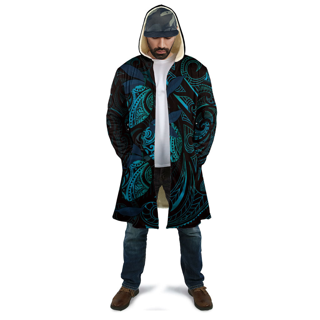 Hawaiian Mango Tribal Tattoo Cloak Teal Pacific Traditional Pattern