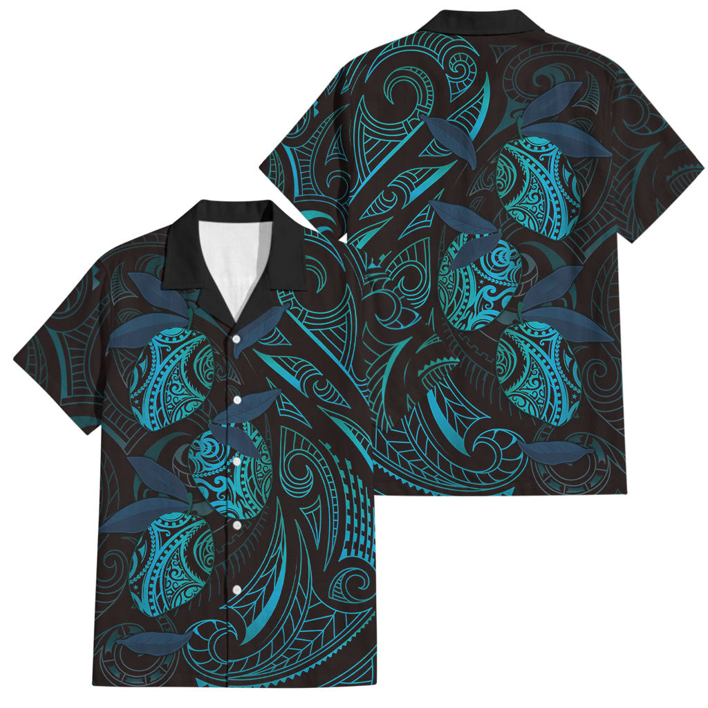 Hawaiian Mango Tribal Tattoo Family Matching Off Shoulder Maxi Dress and Hawaiian Shirt Teal Pacific Traditional Pattern