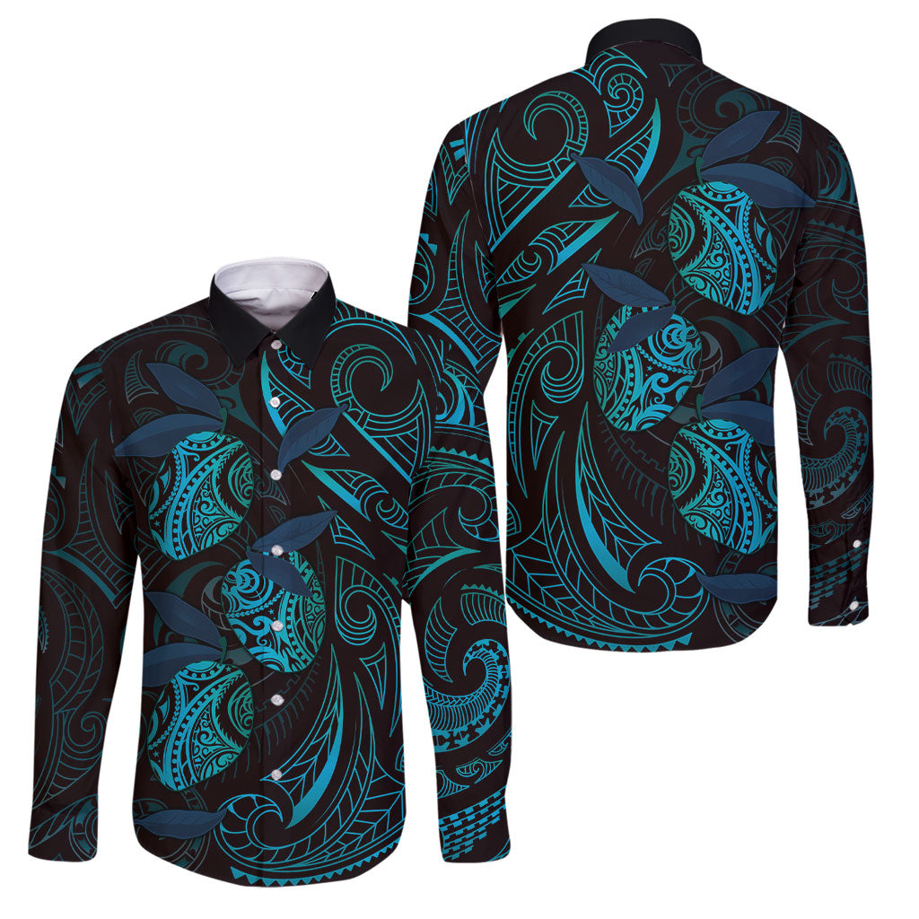 Hawaiian Mango Tribal Tattoo Family Matching Puletasi and Hawaiian Shirt Teal Pacific Traditional Pattern