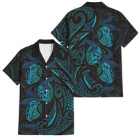 Hawaiian Mango Tribal Tattoo Family Matching Tank Maxi Dress and Hawaiian Shirt Teal Pacific Traditional Pattern
