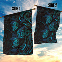 Hawaiian Mango Tribal Tattoo Garden Flag Teal Pacific Traditional Pattern