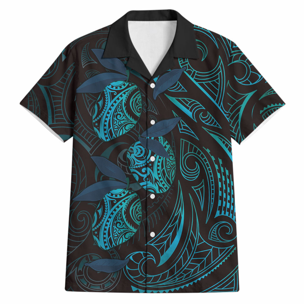Hawaiian Mango Tribal Tattoo Hawaiian Shirt Teal Pacific Traditional Pattern