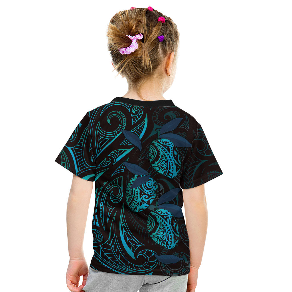 Hawaiian Mango Tribal Tattoo Kid T Shirt Teal Pacific Traditional Pattern