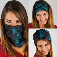 Hawaiian Mango Tribal Tattoo Neck Gaiter Teal Pacific Traditional Pattern