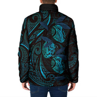 Hawaiian Mango Tribal Tattoo Padded Jacket Teal Pacific Traditional Pattern