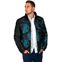 Hawaiian Mango Tribal Tattoo Padded Jacket Teal Pacific Traditional Pattern