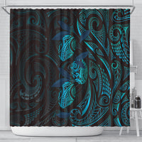 Hawaiian Mango Tribal Tattoo Shower Curtain Teal Pacific Traditional Pattern
