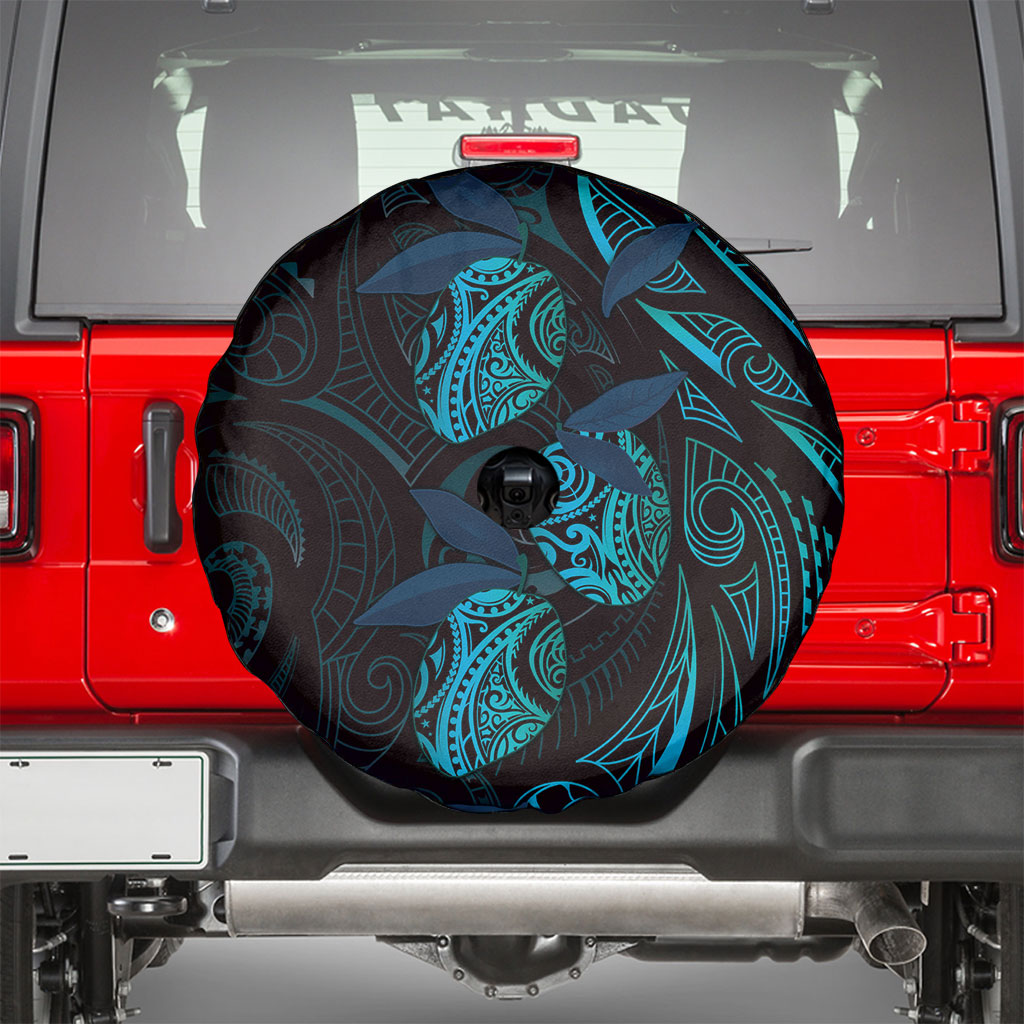 Hawaiian Mango Tribal Tattoo Spare Tire Cover Teal Pacific Traditional Pattern