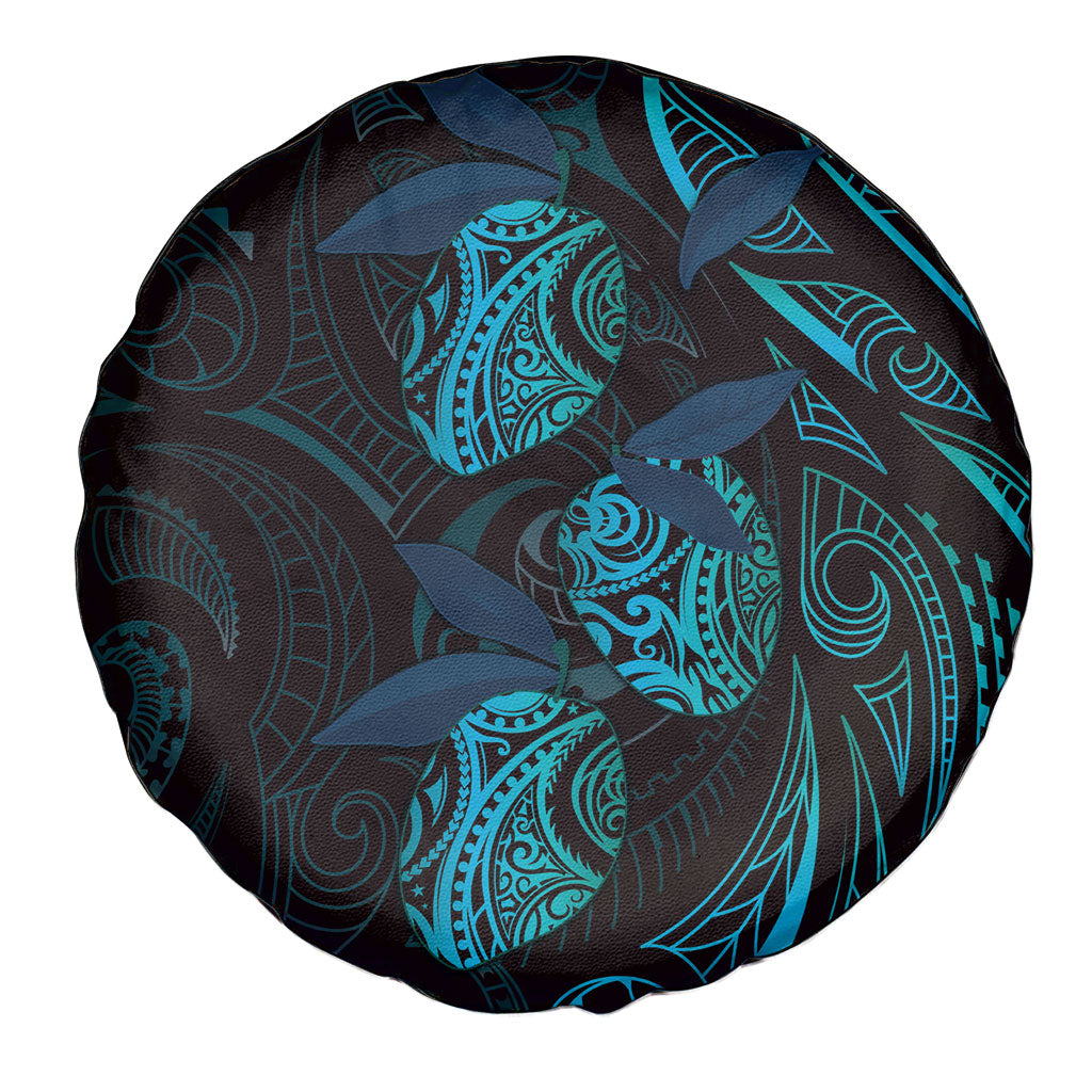 Hawaiian Mango Tribal Tattoo Spare Tire Cover Teal Pacific Traditional Pattern