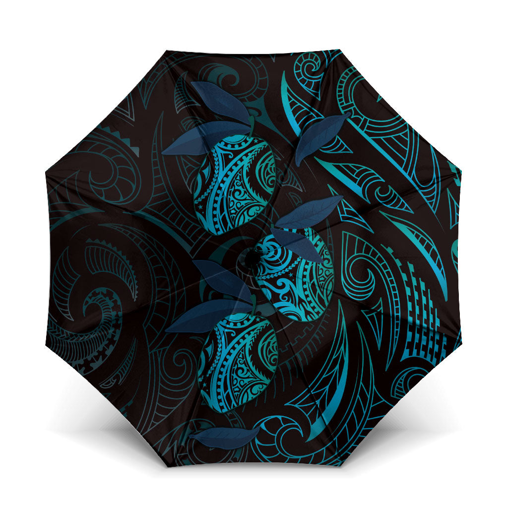 Hawaiian Mango Tribal Tattoo Umbrella Teal Pacific Traditional Pattern