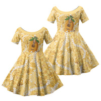 Hawaiian Mango Ukulele Family Matching Puletasi and Hawaiian Shirt Retro Yellow Hibiscus Pikake Lei