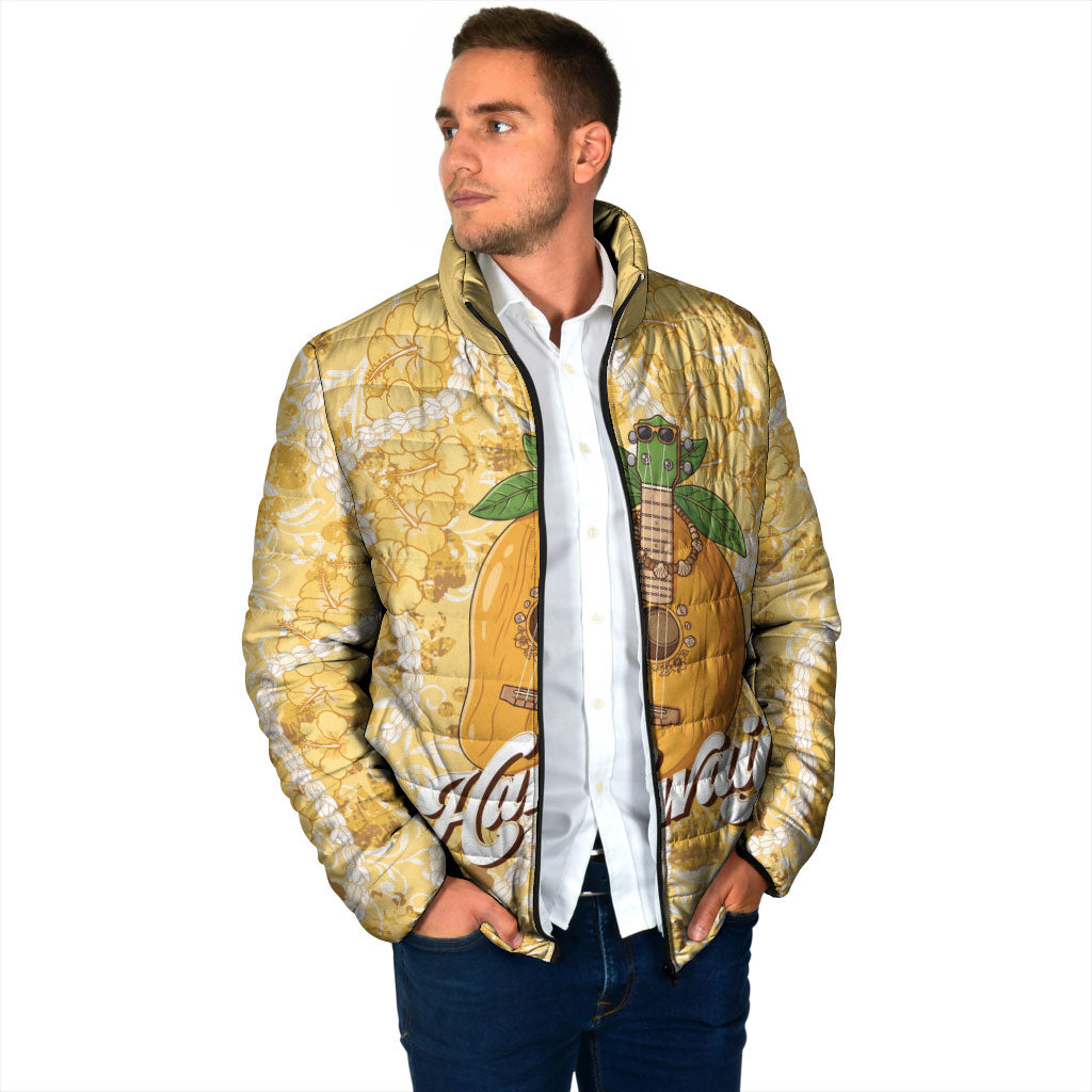 Hawaiian Mango Ukulele Padded Jacket Retro Yellow Hibiscus Pikake Lei