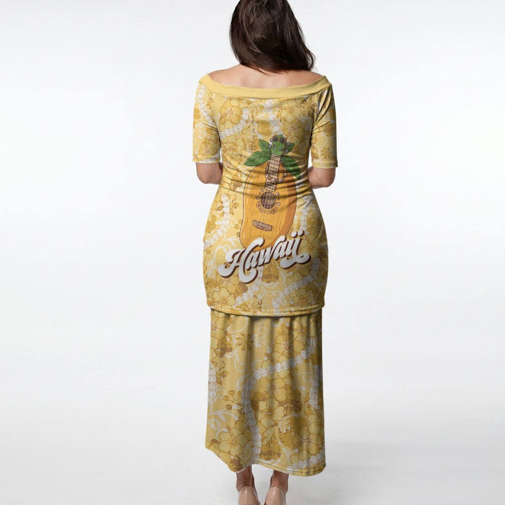 Hawaiian Mango Ukulele Puletasi Retro Yellow Hibiscus Pikake Lei