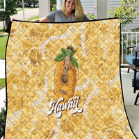 Hawaiian Mango Ukulele Quilt Retro Yellow Hibiscus Pikake Lei