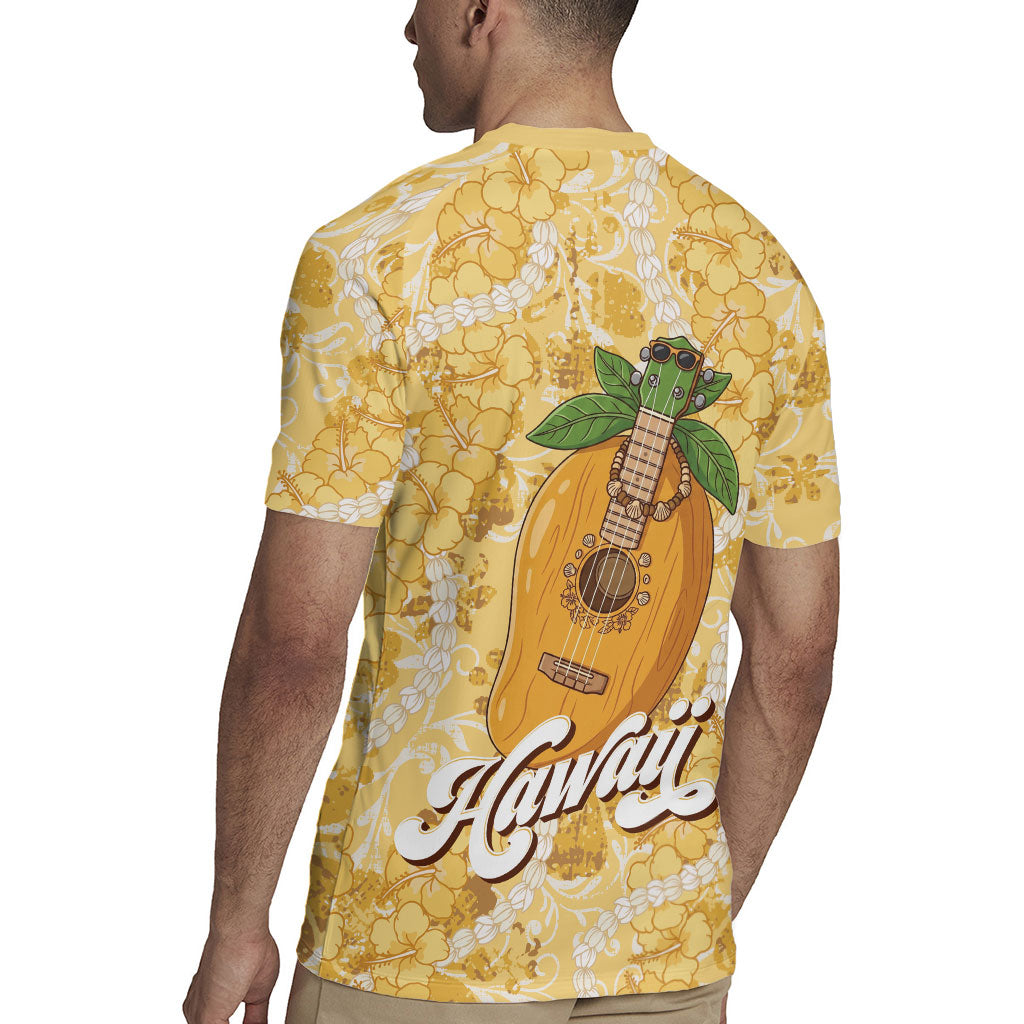 Hawaiian Mango Ukulele Rugby Jersey Retro Yellow Hibiscus Pikake Lei