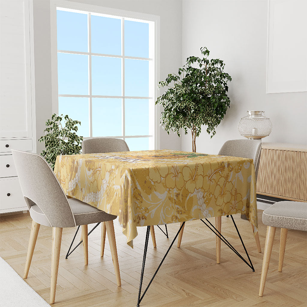 Hawaiian Mango Ukulele Tablecloth Retro Yellow Hibiscus Pikake Lei