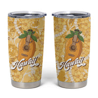 Hawaiian Mango Ukulele Tumbler Cup Retro Yellow Hibiscus Pikake Lei