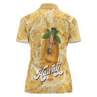 Hawaiian Mango Ukulele Women Polo Shirt Retro Yellow Hibiscus Pikake Lei