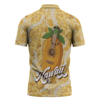 Hawaiian Mango Ukulele Zipper Polo Shirt Retro Yellow Hibiscus Pikake Lei