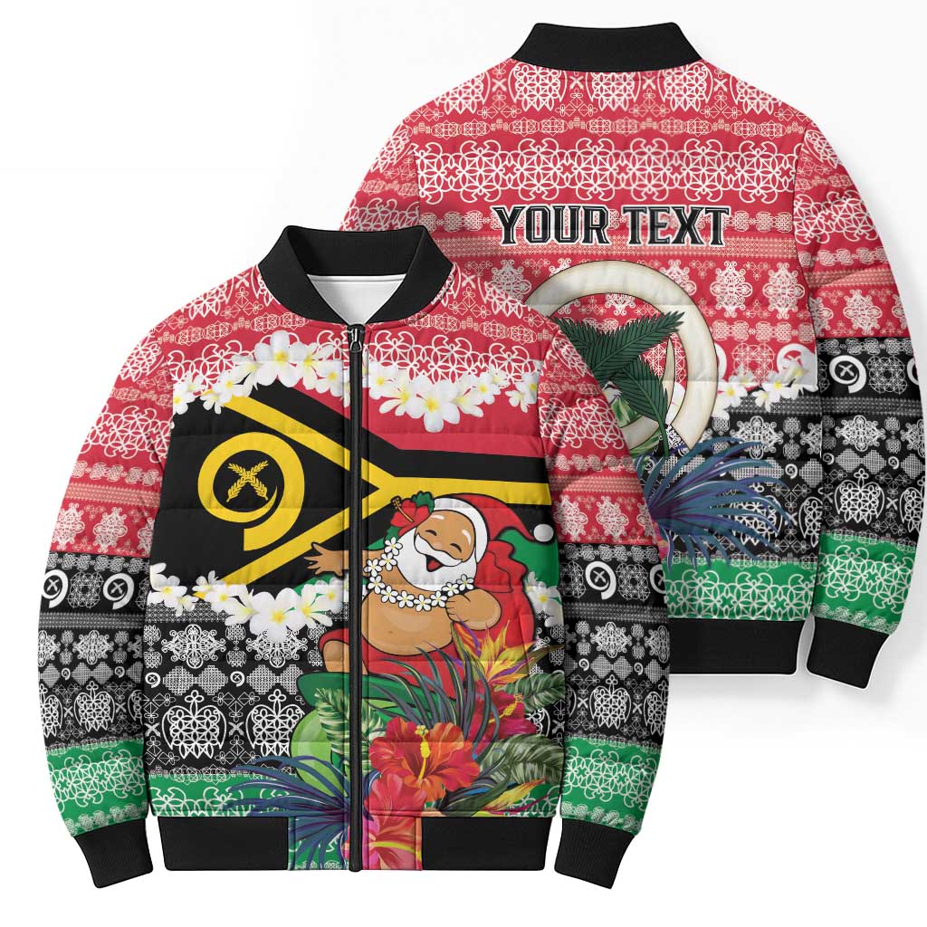 Personalised Vanuatu Joyeux Noel Bomber Puffer Jacket Proud To Be a Ni-Van Sand Drawing Art - Polynesian Pride