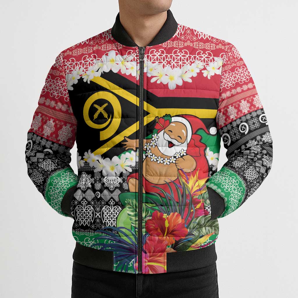 Personalised Vanuatu Joyeux Noel Bomber Puffer Jacket Proud To Be a Ni-Van Sand Drawing Art - Polynesian Pride
