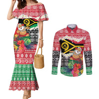Personalised Vanuatu Joyeux Noel Couples Matching Mermaid Dress and Long Sleeve Button Shirt Proud To Be a Ni-Van Sand Drawing Art - Polynesian Pride