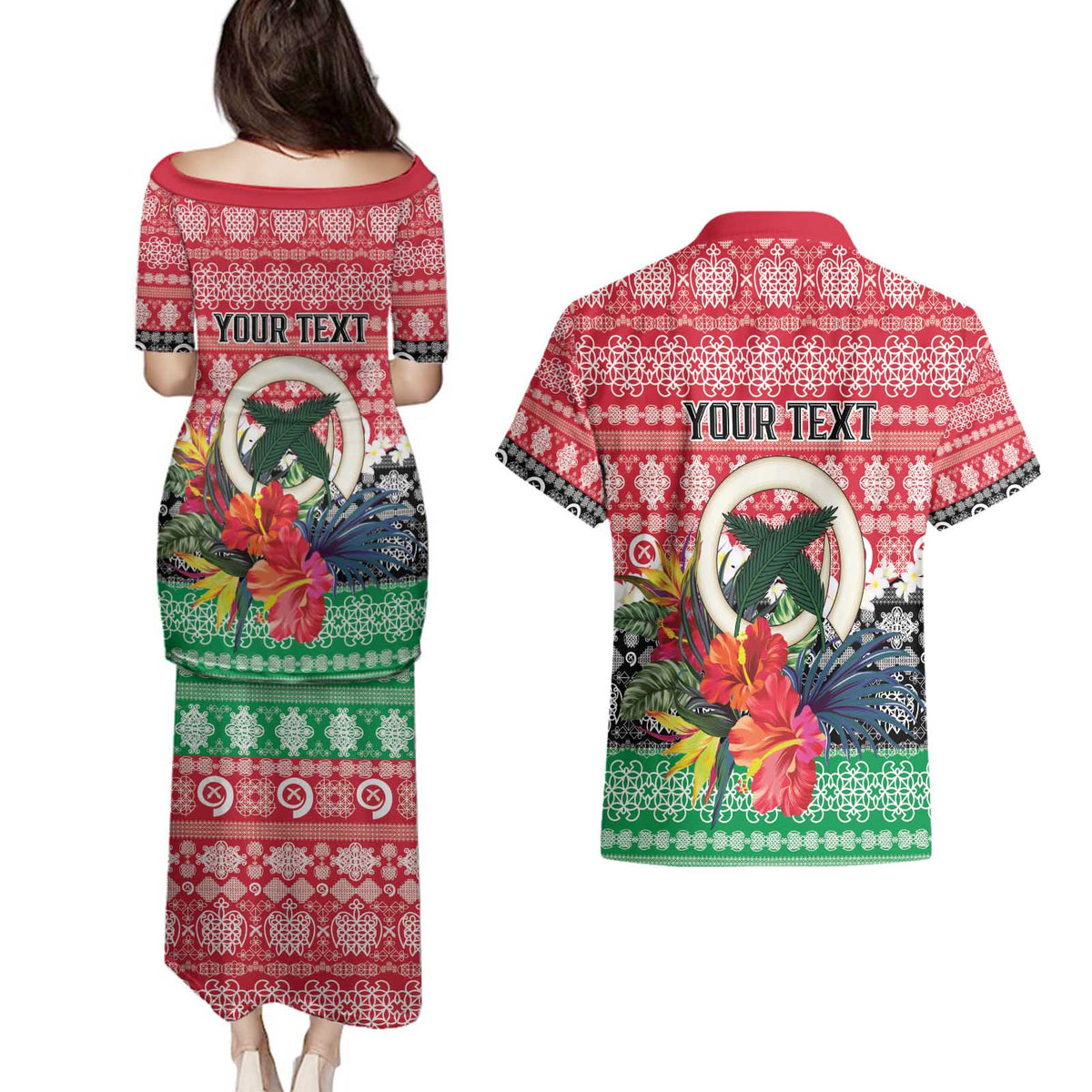 Personalised Vanuatu Joyeux Noel Couples Matching Puletasi and Hawaiian Shirt Proud To Be a Ni-Van Sand Drawing Art - Polynesian Pride