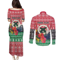 Personalised Vanuatu Joyeux Noel Couples Matching Puletasi and Long Sleeve Button Shirt Proud To Be a Ni-Van Sand Drawing Art - Polynesian Pride