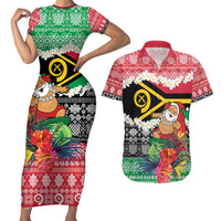 Personalised Vanuatu Joyeux Noel Couples Matching Short Sleeve Bodycon Dress and Hawaiian Shirt Proud To Be a Ni-Van Sand Drawing Art - Polynesian Pride