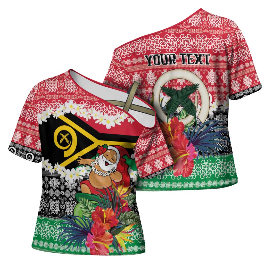 Personalised Vanuatu Joyeux Noel Cross Shoulder Shirt Proud To Be a Ni-Van Sand Drawing Art - Polynesian Pride