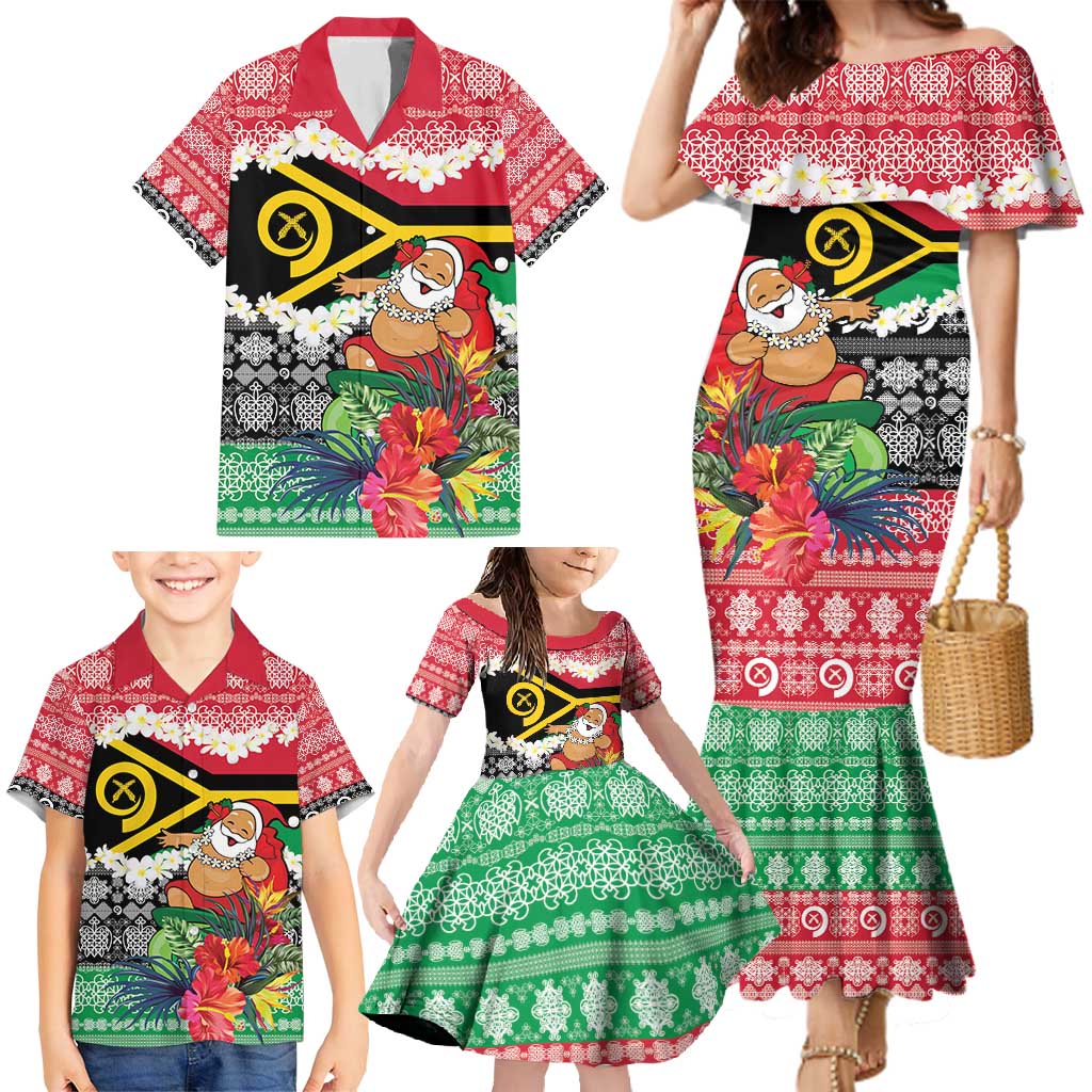 Personalised Vanuatu Joyeux Noel Family Matching Mermaid Dress and Hawaiian Shirt Proud To Be a Ni-Van Sand Drawing Art - Polynesian Pride