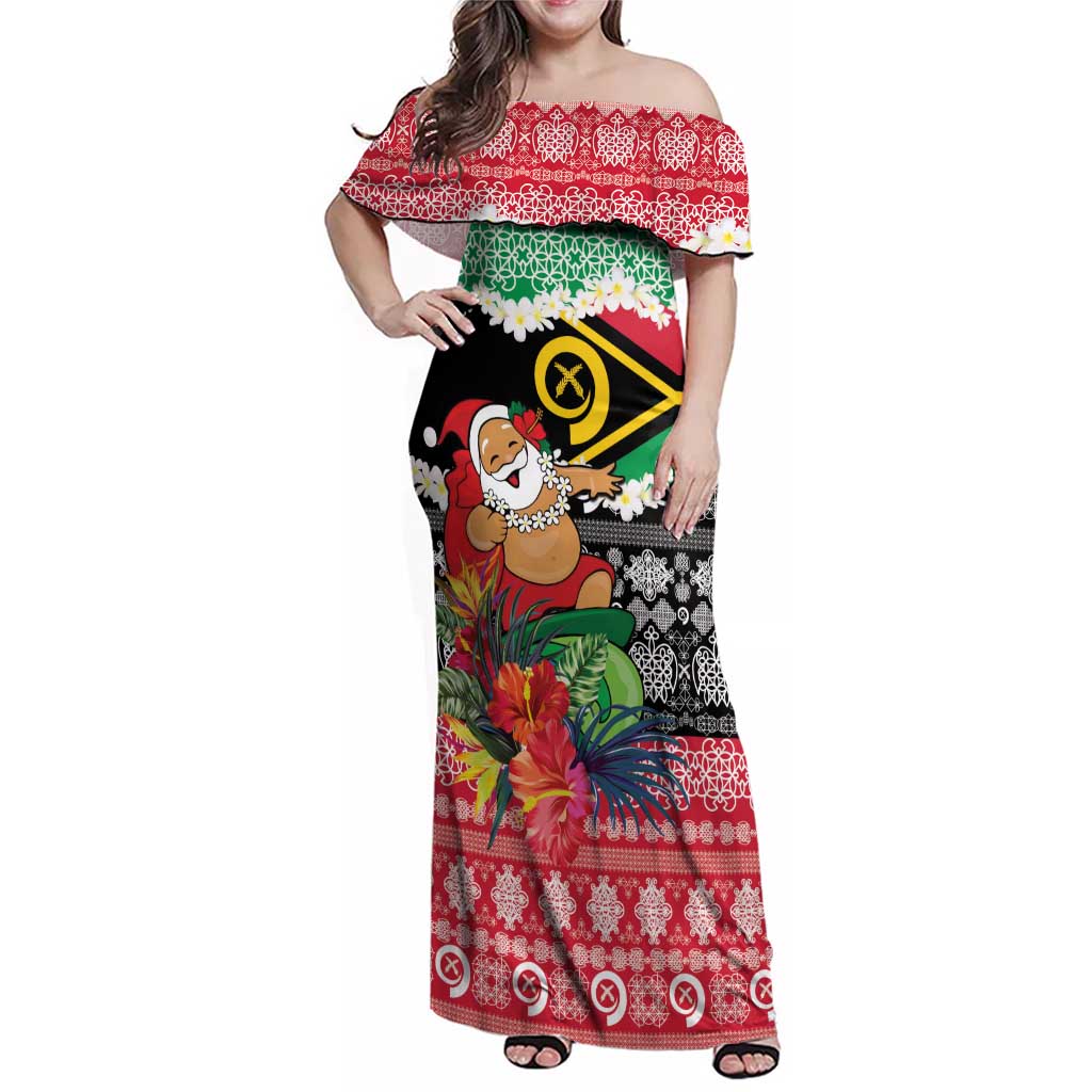 Personalised Vanuatu Joyeux Noel Family Matching Off Shoulder Maxi Dress and Hawaiian Shirt Proud To Be a Ni-Van Sand Drawing Art - Polynesian Pride