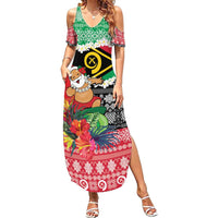 Personalised Vanuatu Joyeux Noel Family Matching Summer Maxi Dress and Hawaiian Shirt Proud To Be a Ni-Van Sand Drawing Art - Polynesian Pride