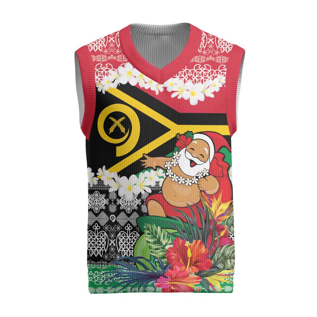 Personalised Vanuatu Joyeux Noel Christmas Knitted V-Neck Vest Proud To Be a Ni-Van Sand Drawing Art - Polynesian Pride